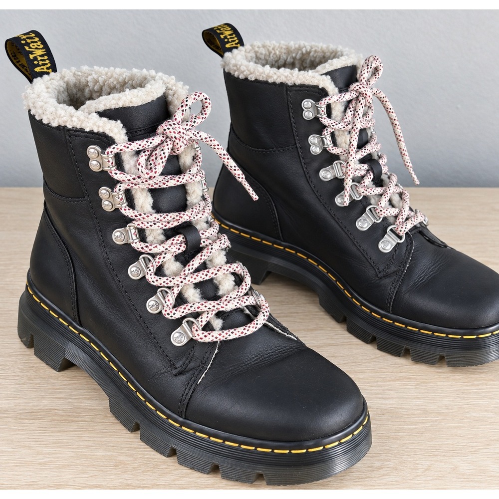 Dr Martens Combs W Faux Fur Lined Leather Hiking Boots Black Women's 8